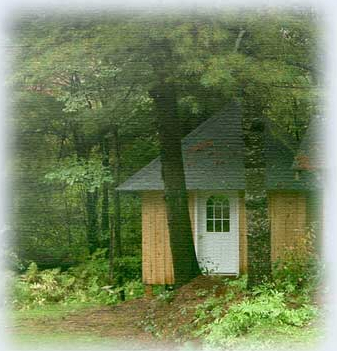 the workshop under the pines near Bowler Pond where I make the eggshell ornaments.